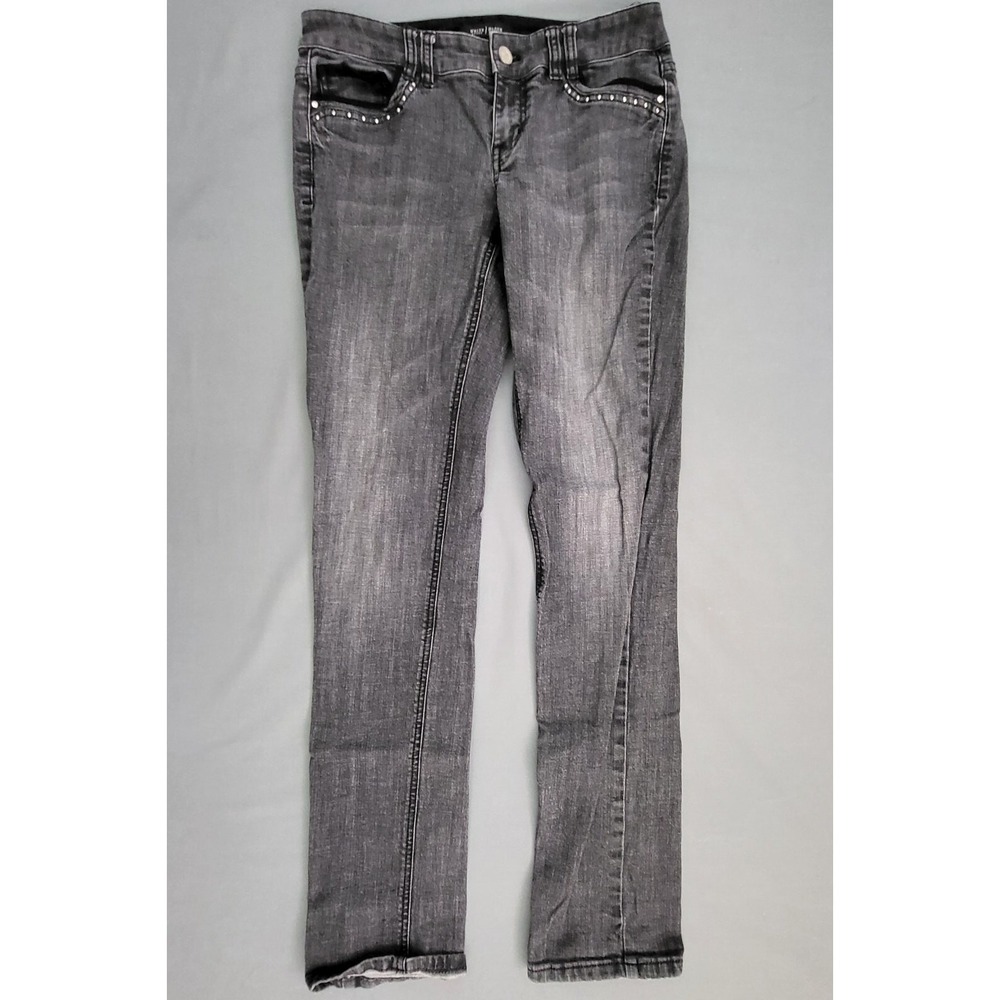 White House Black Market Blanc Slim Leg Gray Studded Jeans Womens 2R Embroidered